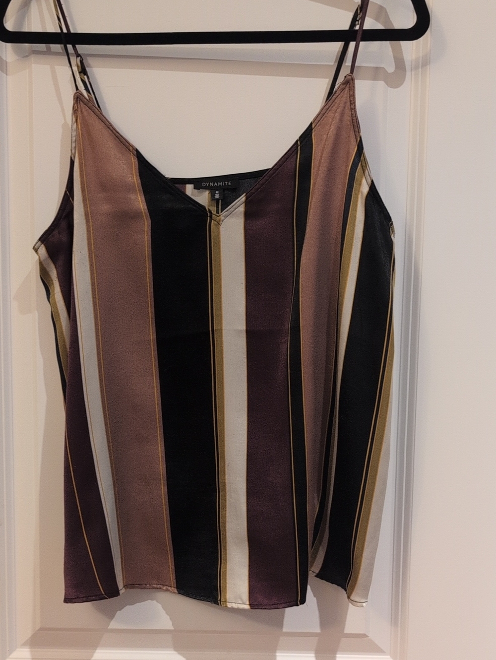 Dynamite Striped Satin Cami in Mauve, Black & Cream - Size M